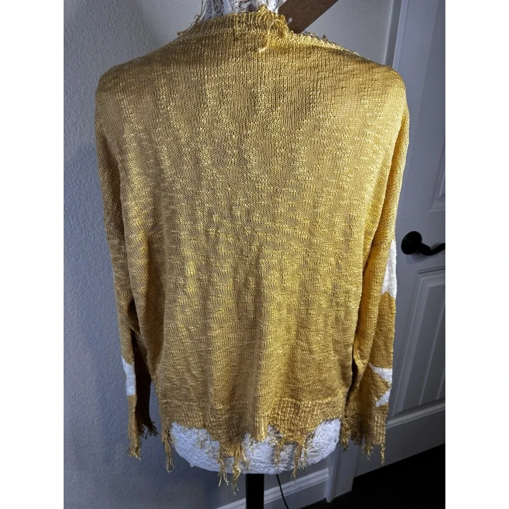 Adora Distressed Star Sweater Raw Hem Cotton Blend Golden Yellow M Boho Y2K‎ NWT
